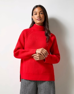 Ro&amp;Zo Red Ribbed High Neck Jumper