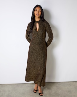 Ro&amp;Zo Zara Gold Sparkle Jersey Keyhole Front Dress