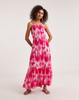 Ro&amp;Zo Pink Tie Dye Texture Tie Waist Maxi Dress
