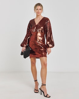 Premium Super Stretch Sequin Dress with Exaggerated Sleeve