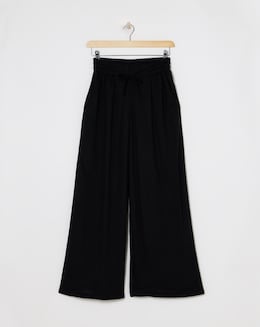 Black Linen Mix Wide Leg Trousers