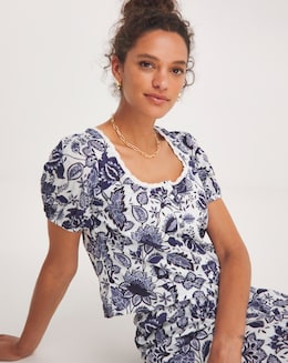 Anise Navy Print Button Front Co-Ord Top