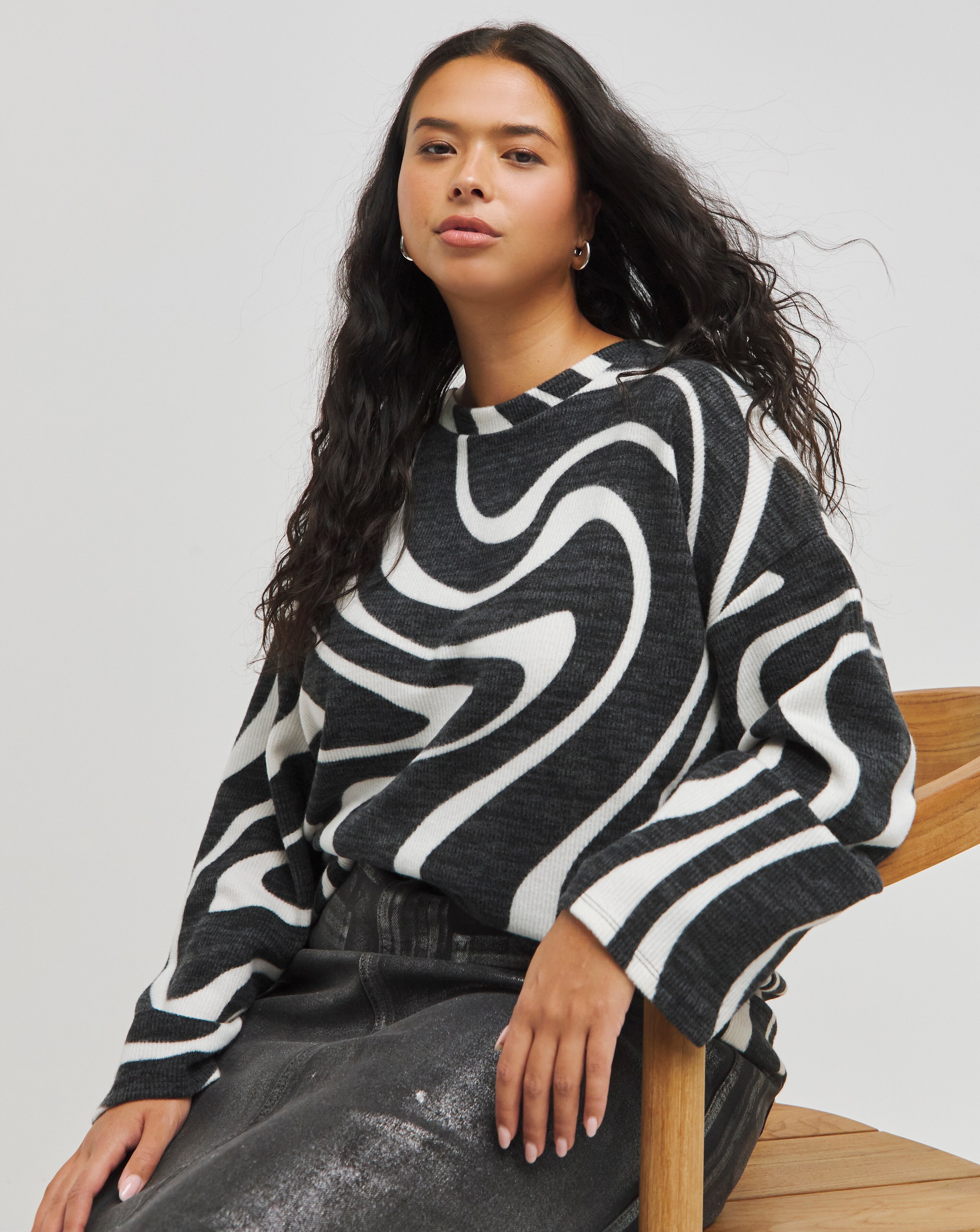 トップス Marble Print Jersey High Neck Top Buy wholesale Marble Print Long Sleeve High Neck Top In Navy