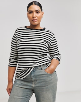 Black &amp; Ivory Stripe Ribbed Long Sleeve Top