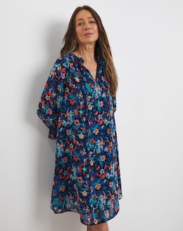 Trapeze Swing Dress with Tie Neck and Shirred Detail