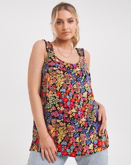 Floral Print Button Through Frill Strap Cami