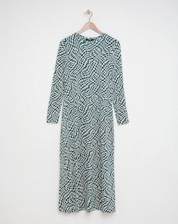 Green Checkerboard Printed Midaxi T-Shirt Dress