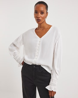 Ivory Button Through Dipped Back Blouse