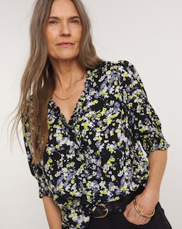 Printed Frill Trim Top