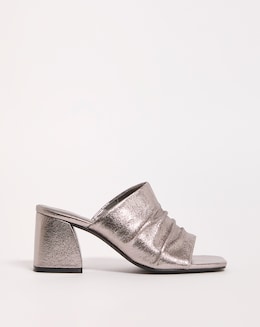 Elissa Metallic Ruched Heeled Mule Sandals Extra Wide EEE Fit