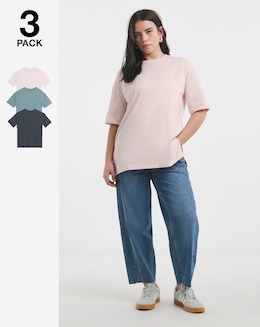 Simply Be Charcoal, Sage &amp; Pink 3 Pack Pure Cotton Boyfriend T-Shirts