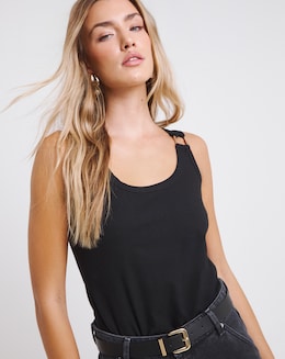 Simply Be Black Ribbed Vest with Metal Trim