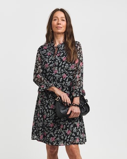 Floral Tie Neck Trapeze Dress