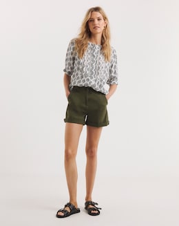 Geo Print Ladder Trim Blouse