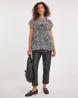 Mono Print Sheer Smocked Top With Cami
