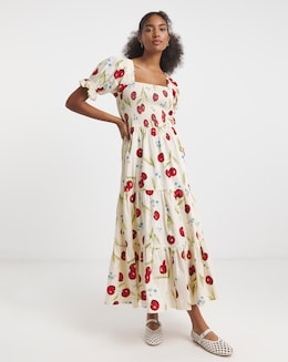Neon Rose Cherry Print Midaxi Dress