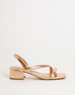 Avery Metallic Asymmetric Low Block Heeled Sandals - Extra Wide Fit (EEE)