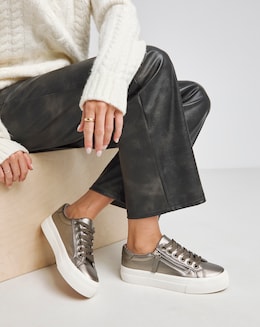 Kate Lace Up Zip Detail Chunky Trainer - Wide Fit (E)