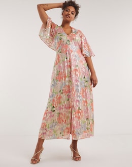 Boutique Floral Print Jacquard Cape Maxi Dress