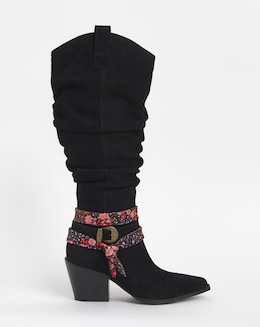 Joe Browns Black Suede Knee High Boot -Standard Calf &amp; Extra Wide Fit (EEE)
