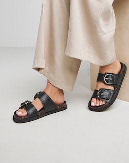 Hanoi Leather Double Buckle Footbed Sandals - Extra Wide Fit (EEE)