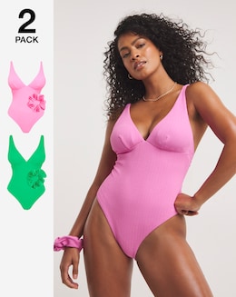 2 Pack Crinkle Swimsuits and Matching Scrunchies