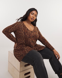 Leopard Button Front Peplum Longline Top