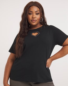 Black Diamante Heart Cut Out Tee