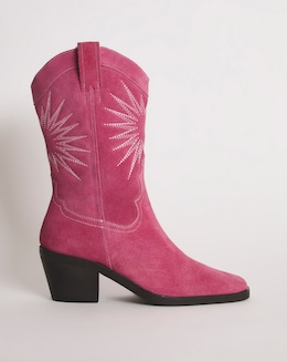 Maeve Leather Embroidered Western Cowboy Calf Boots - Wide Fit (E) Standard Calf
