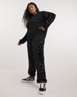 Black Sequin Stripe Joggers