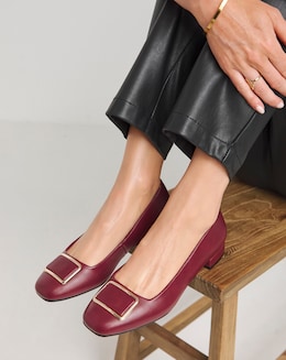 Heavenly Soles Ellen Low Block Heel Ballerina With Trim - Extra Wide Fit (EEE)