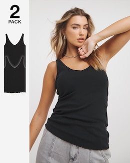 Simply Be Black &amp; Black 2 Pack Pure Cotton Multiwear Vest