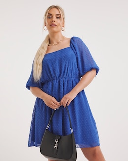 Cobalt Square Neck Dobby Skater Dress