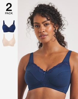 Pretty Secrets 2 Pack Non Wired Cotton Rich Bras B-G Navy/Blush