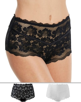 Pretty Secrets 2 Pack Katie Black/White Lace Midi Shorts