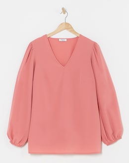 Rose Longline V Neck Long Sleeve Boxy Top