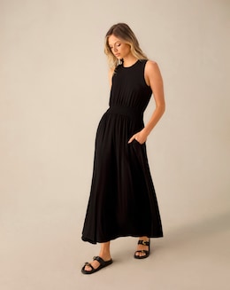 Ro&amp;Zo Black Jersey Shirred Waistband Dress