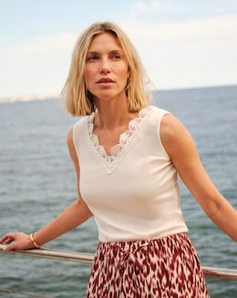White Lace Trim Vest