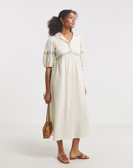 Native Youth Double Gauze Embroidered Midaxi Dress