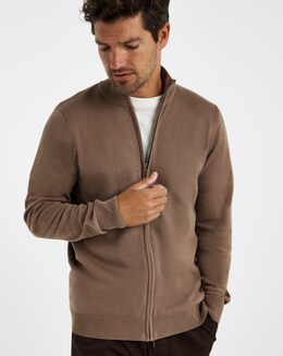 Stone Zip Through Funnel Neck Cardigan