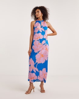 Ro&amp;Zo Oriental Floral Satin Twist Halter Neck