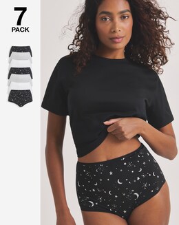 Pretty Secrets (7 Pack) Cotton Full Fit Knickers Grey Stars