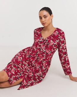 Pink Floral Relaxed Button Through Smock Dress
