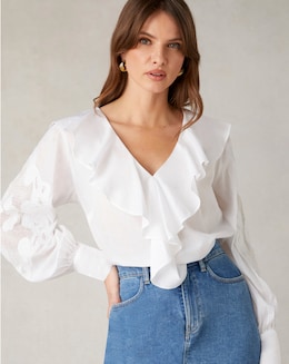 Ro&amp;Zo Embroidered Mesh Sleeved Blouse