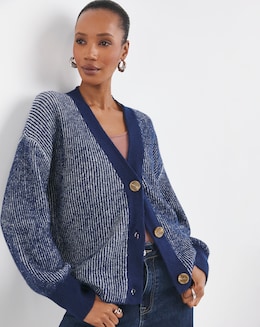 Striped Ribbed V Neck Cardigan
