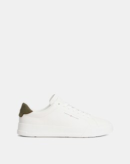 Tommy Hilfiger Court Leather Trainer - Ecru/Green