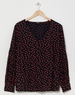 Orange Spot Volume Cuff Blouse