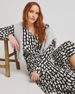 Mono Print Waffle Button up Midi Dress With Pockets