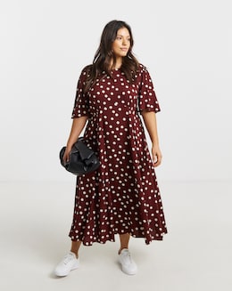 Simply Be Chocolate Spot Print Viscose Midi Dress