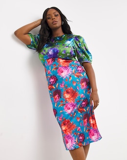 Hope &amp; Ivy Mixed Print Satin Tea Dress